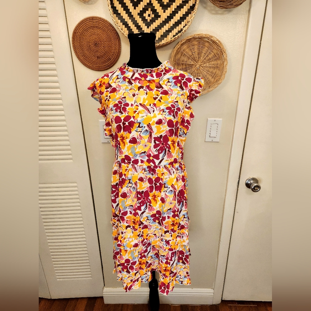 LAST ONE! Floral Midi Dress With Ruffles